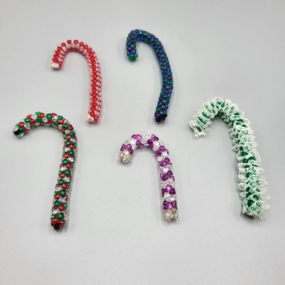 Vintage Beaded Candy Cane Ornaments Lot of 5 Christmas Holiday Tree Decor